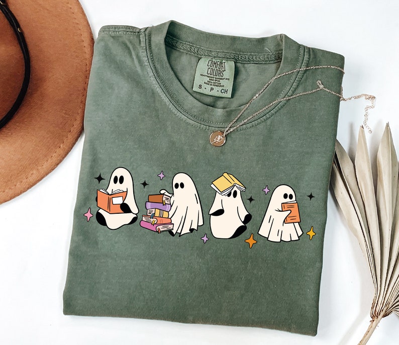 Ghosts Reading Books Shirt, Books Lover Ghost Gift, Cute Little Ghost Shirt, Womens Halloween Shirt, Spooky Season Shirt, Fall Graphic Tee HW1408 19