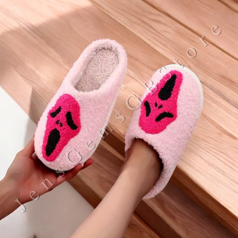 Halloween Slippers - Ghost Face, Goth House Shoes, Spooky Skull Design, Scream Mask, Fluffy and Fuzzy, Cozy Indoor Footwear, Halloween Gift SP0708 05