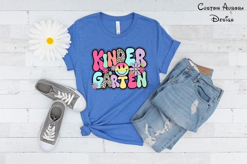 Kindergarten Shirt, Back to School Shirt, Smile Face Kindergarten Shirt, Elementary School Shirt, Smile Face Kindergarten Teacher Shirt 
