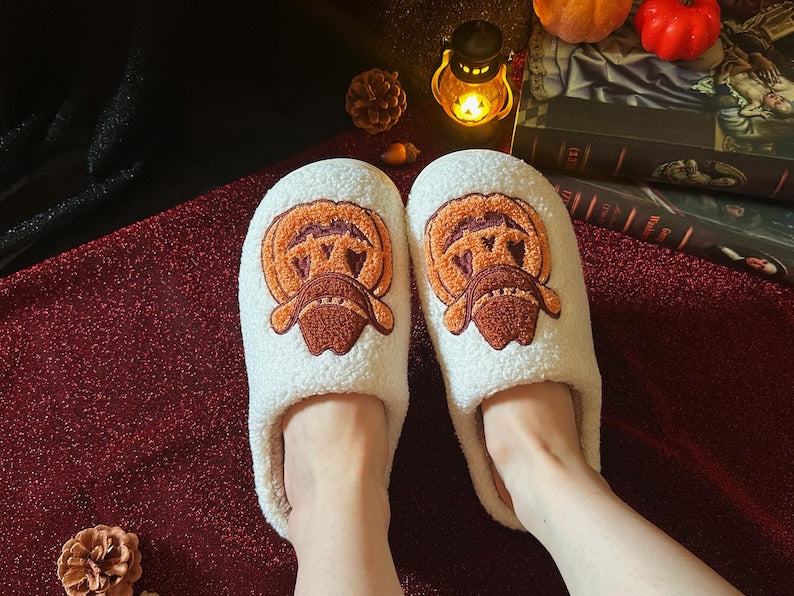 Halloween Howdy Pumpkin Slippers|Halloween Female Slippers|Halloween Gift For Her|Cozy Indoor Slippers|Thanksgiving Christmas Slippers SP0708 01