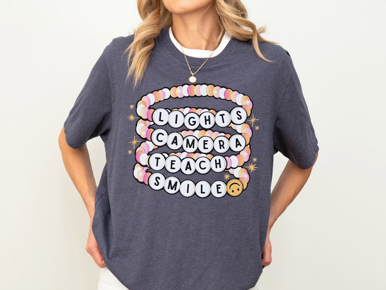 Lights Camera Teach Smile Shirt, Teacher Groovy Shirt, Back To School Shirt, First Day of School Teacher Shirt, Teacher Appreciation Shirt TD1308 15