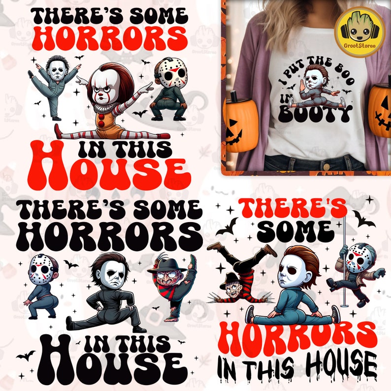 There's Some Horrors In This House Sweat Png Bundle, Funny Halloween Png, Funny Pumpkin Hoodie Design, Horror House Sweat Png, Digital File 
 HW1408 06