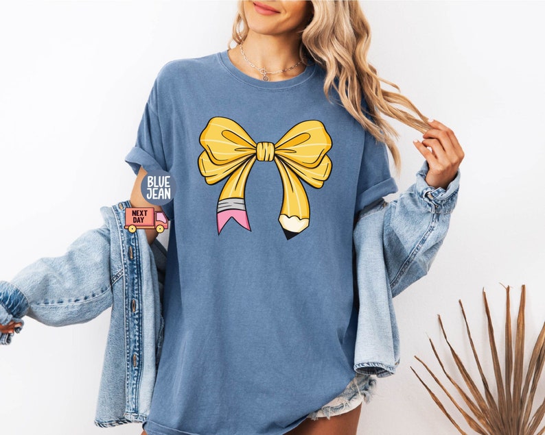 Coquette Teacher Shirt, Coquette Pencil Bow T-Shirt, Trendy Back to School Tee, Appreciation Gift, Elementary Teacher Gift 
 TD1308 18