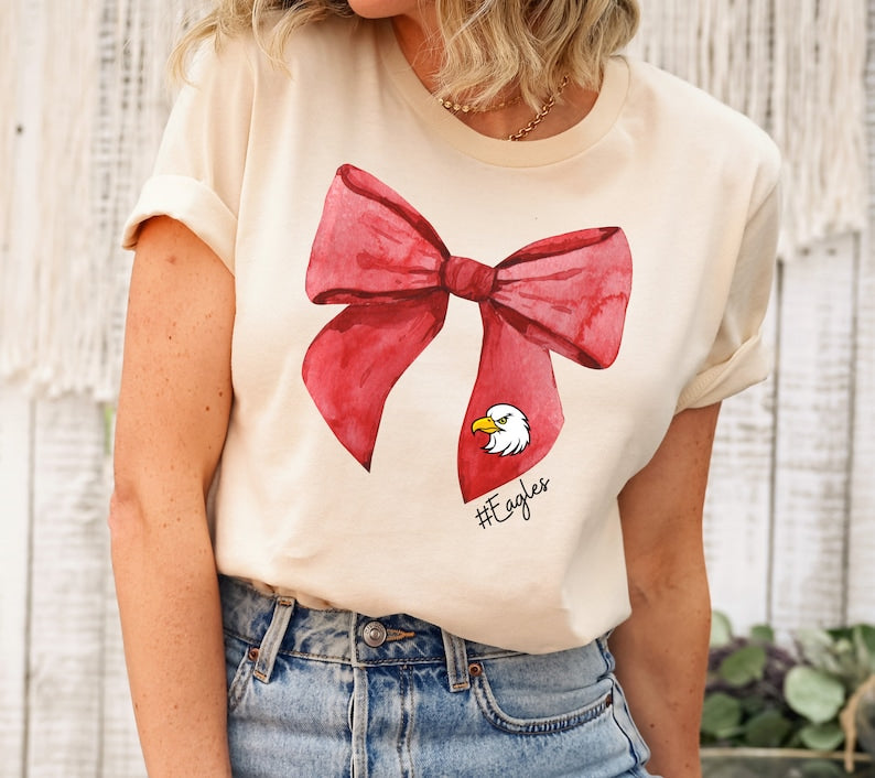 Football Shirt, High School City Football Team Shirt, Mascot Bow Shirt, Coquette Bows School Spirit T-shirt, Cheer Mascot, Booster Coquette SC1408 07