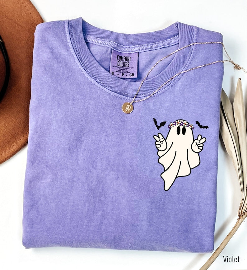 Hippie Ghost Shirt, Cute Ghost TShirt, Womens Halloween Shirt, Spooky Season Shirt, Halloween Gift, Cute Fall Shirt 
