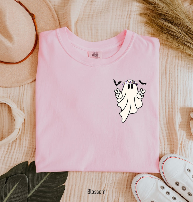 Hippie Ghost Shirt, Cute Ghost TShirt, Womens Halloween Shirt, Spooky Season Shirt, Halloween Gift, Cute Fall Shirt 
