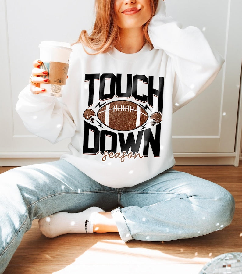 Retro Football Shirt, Touch down season Shirt, Glitter Football Shirt, Football Mama mom Shirt,Sublimation T Shirt Design, Football Season
 TD1508 17