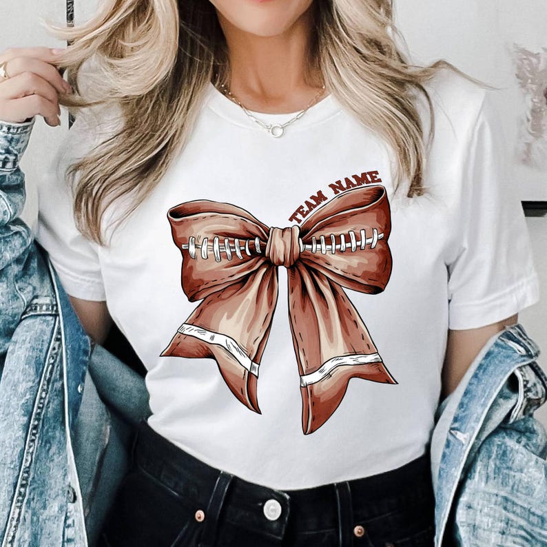 Custom Football Bow Shirt,Football Season Shirt for Women,Football Sport Shirt,Football Mom T-Shirt,Gameday Football,Coquette Bow,Girls Bow 
 SC1408 04