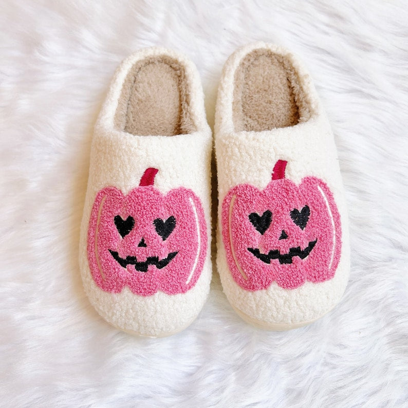Pink Pumpkin Slippers|Pink Halloween|Halloween Slippers Girls|Fall Slippers|Pink Lover|Retro Halloween Slippers|Girly Halloween|Christmas SP0708 03