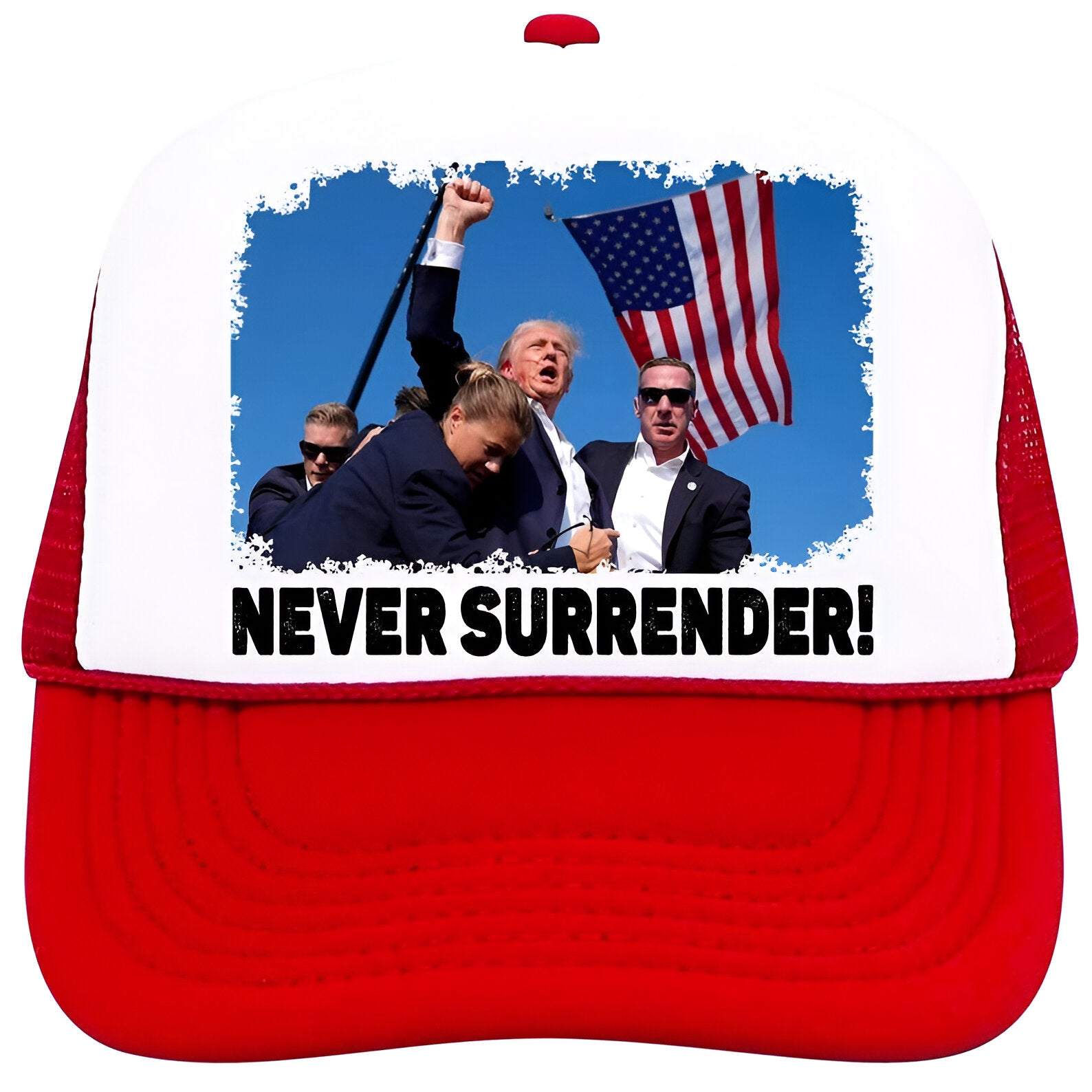 Trump Never Surrender Hat | Trump Shot Hat Vote Republican Snapback | American Election Adjustable Cap | Red White Blue Patriotic Trump hat Tu2