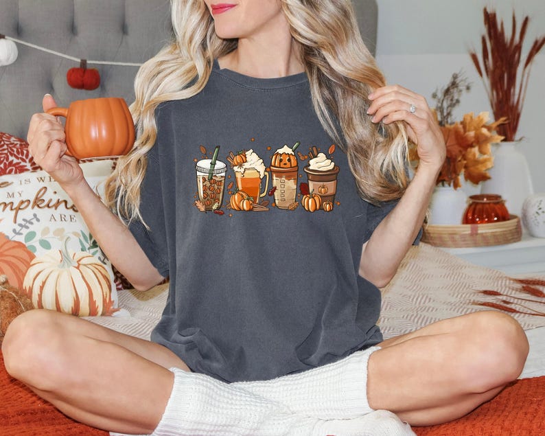Fall Coffee Pumpkin Shirt, Coffee Latte Shirt,Halloween Shirt, Fall Shirt,Retro Halloween Shirt,Pumpkin Shirt 
 TD1508 07