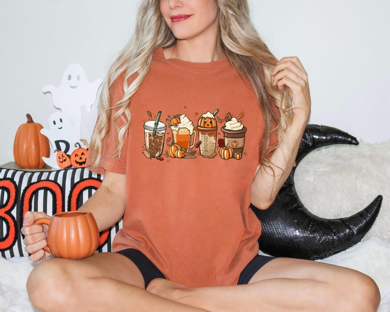 Fall Coffee Pumpkin Shirt, Coffee Latte Shirt,Halloween Shirt, Fall Shirt,Retro Halloween Shirt,Pumpkin Shirt 
 TD1508 07