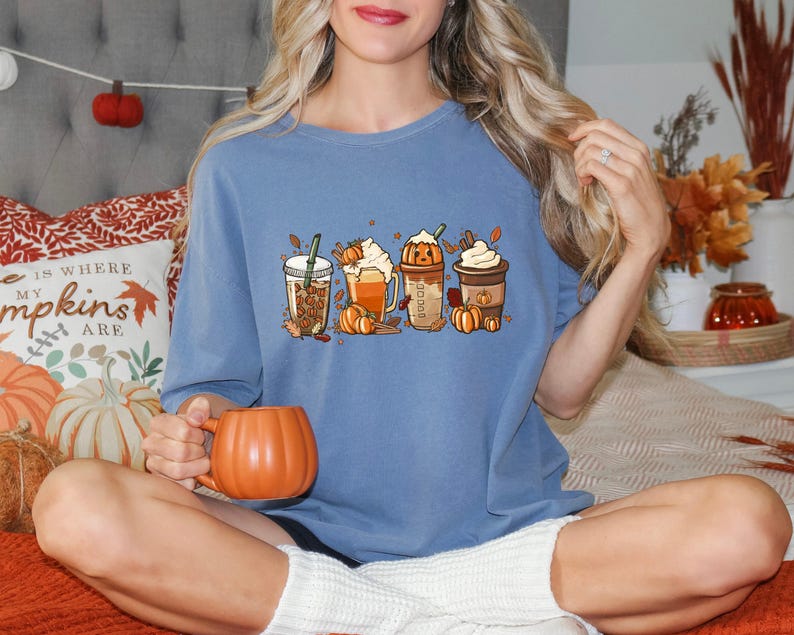 Fall Coffee Pumpkin Shirt, Coffee Latte Shirt,Halloween Shirt, Fall Shirt,Retro Halloween Shirt,Pumpkin Shirt 
 TD1508 07