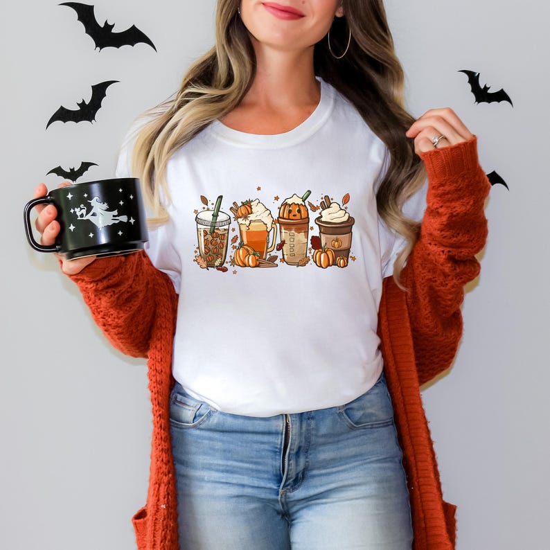 Fall Coffee Pumpkin Shirt, Coffee Latte Shirt,Halloween Shirt, Fall Shirt,Retro Halloween Shirt,Pumpkin Shirt 
 TD1508 07