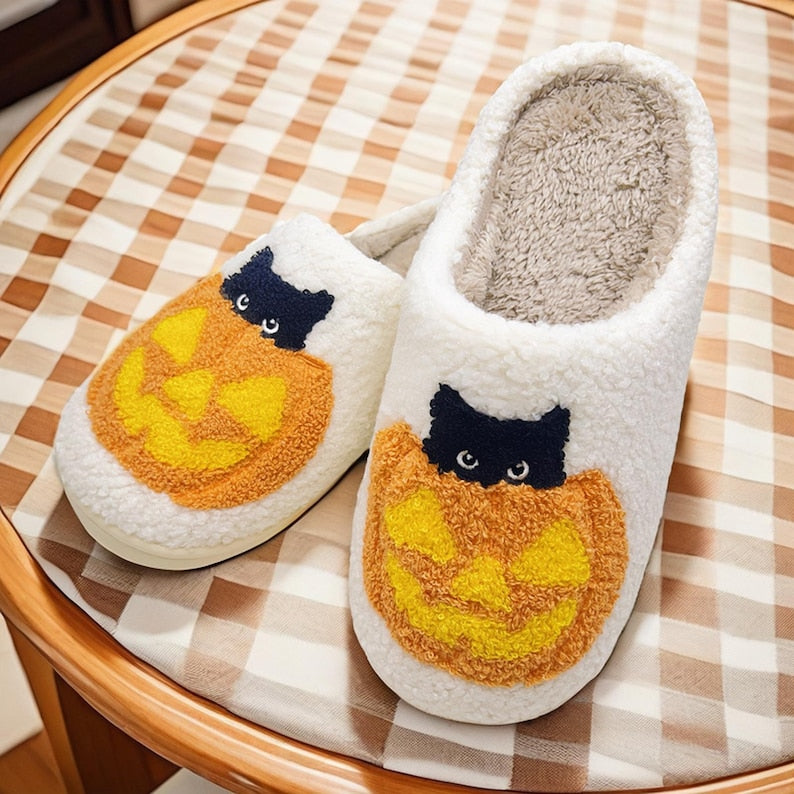 Pumpkin Cat Slippers|Funny Halloween Footwear|Cozy Halloween Slippers|Halloween Gift For Her|Stay Spooky|Christmas Slipper|Thanksgiving Gift SP0708 02