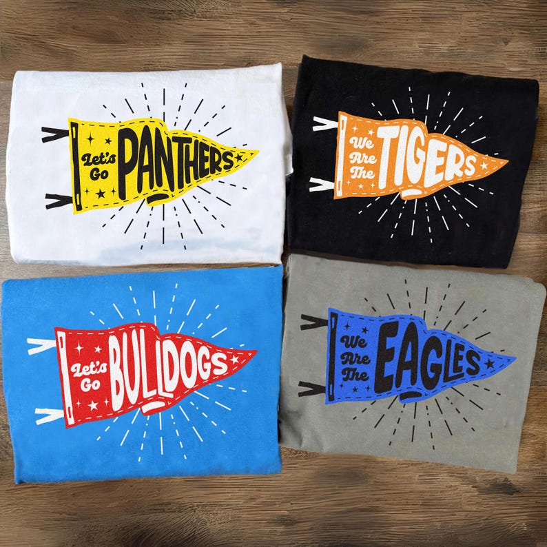 Custom Mascot Pennants Flag Shirt, Pennant Mascot Shirt, School Spirit Shirt, Matching Team Tee, Homecoming Pennant Color, Custom Colors 
 TD1508 03