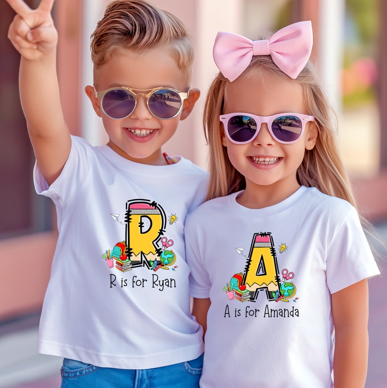 Kids Alphabet Shirt, Personalized Kids Shirt, Custom Name School Shirt, Back to School Gift For Students,Gift For Kids,School Shirt For Kids TD0908 06