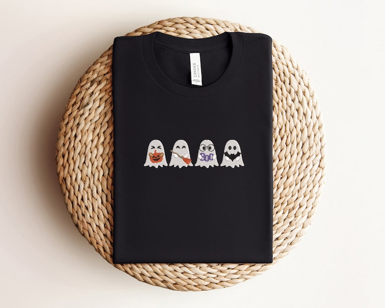Embroidered Cute Ghost Sweatshirt, Embroidered Halloween Shirt, Halloween Ghost Sweatshirt, Cute Halloween Shirt, Halloween Cute Ghost Shirt EMHA0909S