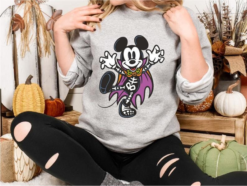 Disney Scary Mickey Mouse T-Shirt, Mickey Ghost Tee, Disney Halloween Sweatshirt, Halloween Disney Family Trip, Mickey Skeleton Shirt 
 TD1508 09
