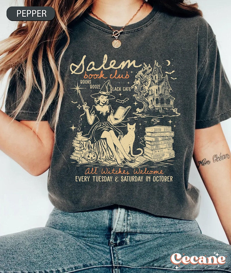 Salem Book Club Shirt, Bookish Halloween Shirt, Spooky Reader Shirt, Funny Book Lover, Salem Witches Shirt, Spooky Season Thriller Reader