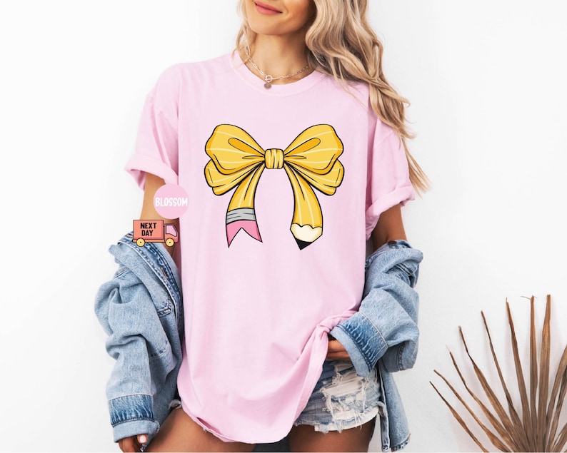 Coquette Teacher Shirt, Coquette Pencil Bow T-Shirt, Trendy Back to School Tee, Appreciation Gift, Elementary Teacher Gift 
