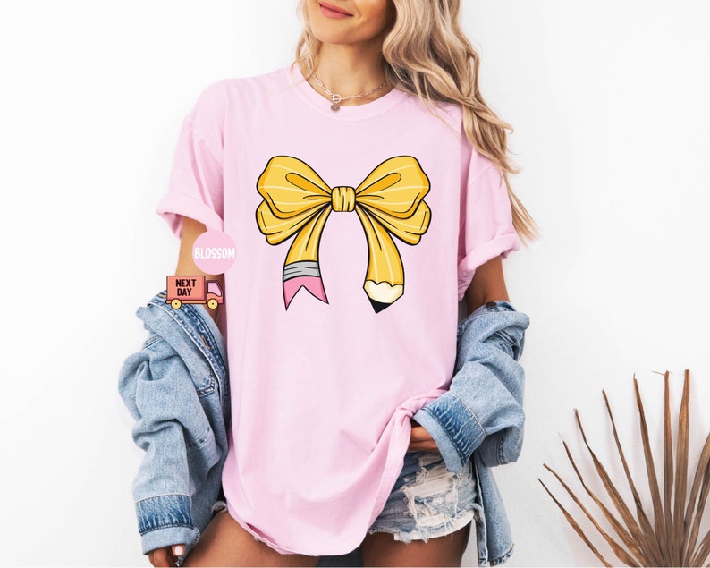 Coquette Teacher Shirt, Coquette Pencil Bow T-Shirt, Trendy Back to School Tee, Appreciation Gift, Elementary Teacher Gift 
 TD1308 18