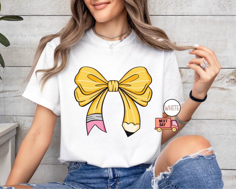 Coquette Teacher Shirt, Coquette Pencil Bow T-Shirt, Trendy Back to School Tee, Appreciation Gift, Elementary Teacher Gift 
 TD1308 18