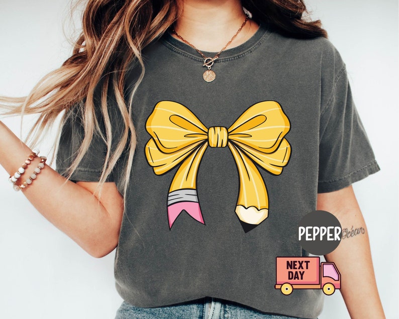 Coquette Teacher Shirt, Coquette Pencil Bow T-Shirt, Trendy Back to School Tee, Appreciation Gift, Elementary Teacher Gift 
 TD1308 18