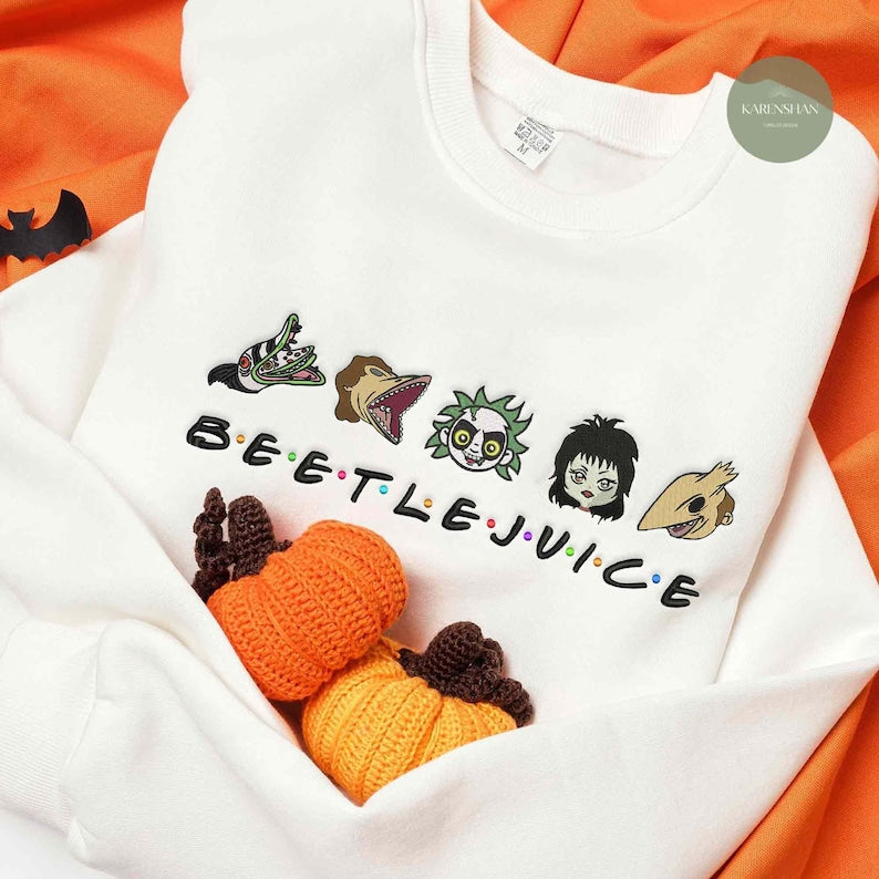 Horror Movies Characters Hoodie, Beetlejuice Friends Embroidery Shirt, Horror Villains Sweatshirt, Retro Halloween Shirt EMHA0609