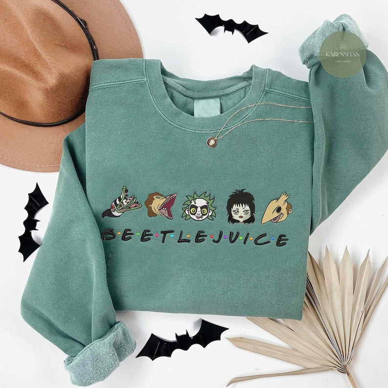 Horror Movies Characters Hoodie, Beetlejuice Friends Embroidery Shirt, Horror Villains Sweatshirt, Retro Halloween Shirt EMHA0609