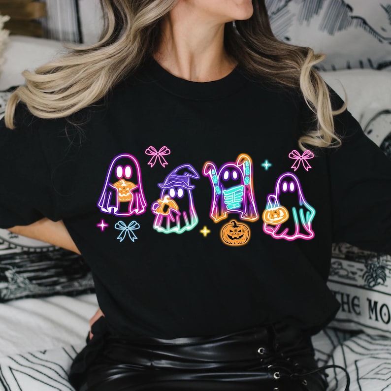 Coquette Halloween Neon Shirt, Halloween Ghost Neon Shirt, Halloween Mama Shirt, Spooky Season Shirt, Social Club Shirt, Girly Coquette Bow Shirt 
 TD1508 10