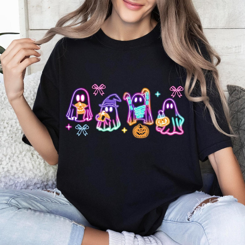 Coquette Halloween Neon Shirt, Halloween Ghost Neon Shirt, Halloween Mama Shirt, Spooky Season Shirt, Social Club Shirt, Girly Coquette Bow Shirt 
 TD1508 10