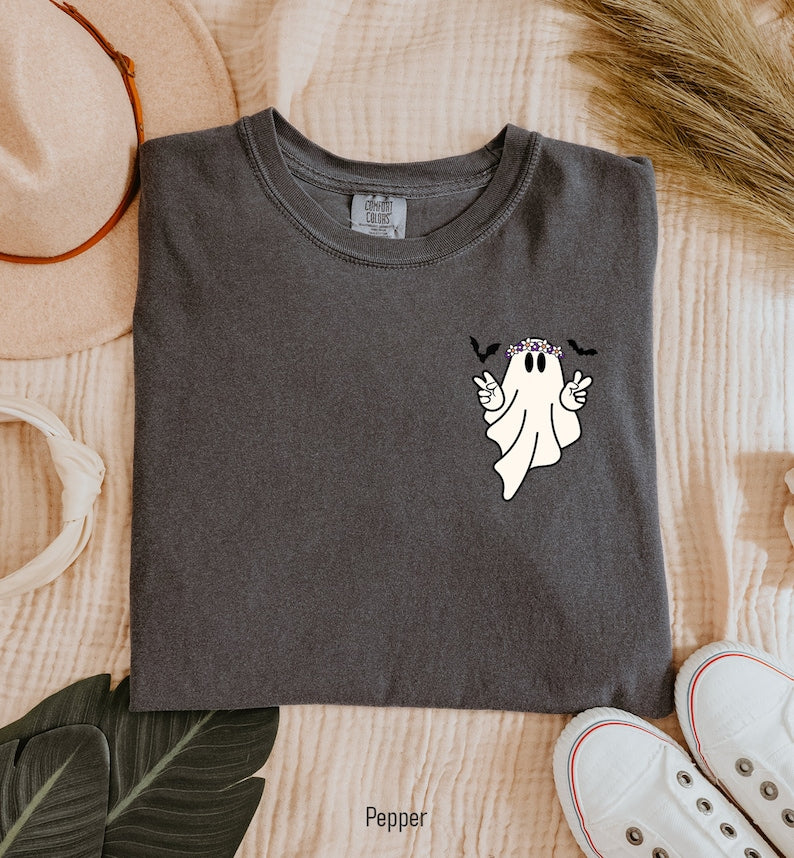 Hippie Ghost Shirt, Cute Ghost TShirt, Womens Halloween Shirt, Spooky Season Shirt, Halloween Gift, Cute Fall Shirt 
