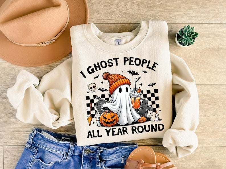Retro I Ghost People All Year Round Shirt, Halloween Shirt, Ghost Coffee Shirt, Fall Shirt, Pumpkin Shirt, Spooky Vibes Shirt, Sublimation TD1508 16