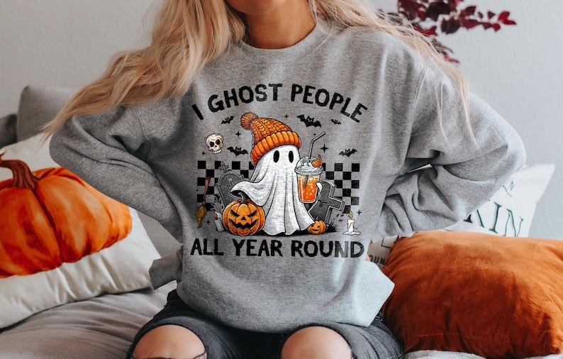 Retro I Ghost People All Year Round Shirt, Halloween Shirt, Ghost Coffee Shirt, Fall Shirt, Pumpkin Shirt, Spooky Vibes Shirt, Sublimation TD1508 16