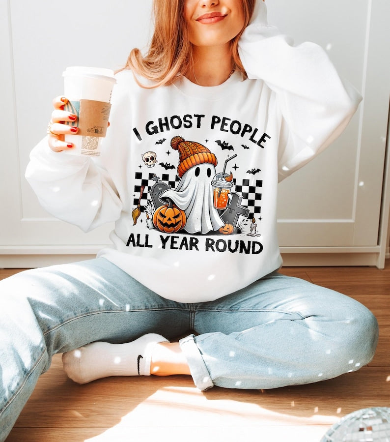 Retro I Ghost People All Year Round Shirt, Halloween Shirt, Ghost Coffee Shirt, Fall Shirt, Pumpkin Shirt, Spooky Vibes Shirt, Sublimation TD1508 16