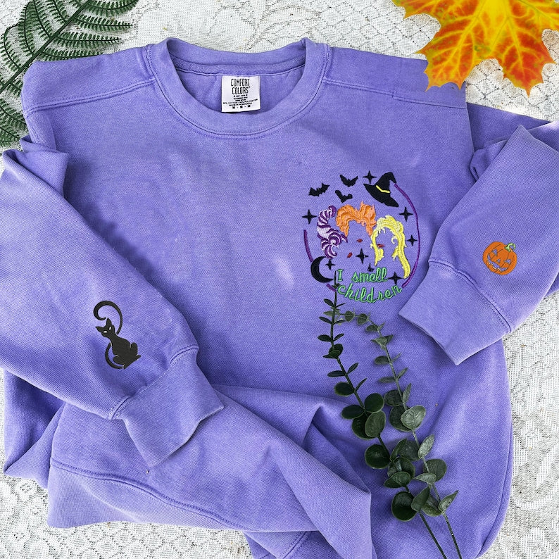 Hocus Pocus Witch Sweatshirt, Halloween Witch Embroidered Sweatshirt, Hocus Pocus Halloween Comfort Colors Shirt, Halloween Gift For Friend EMHA0909T