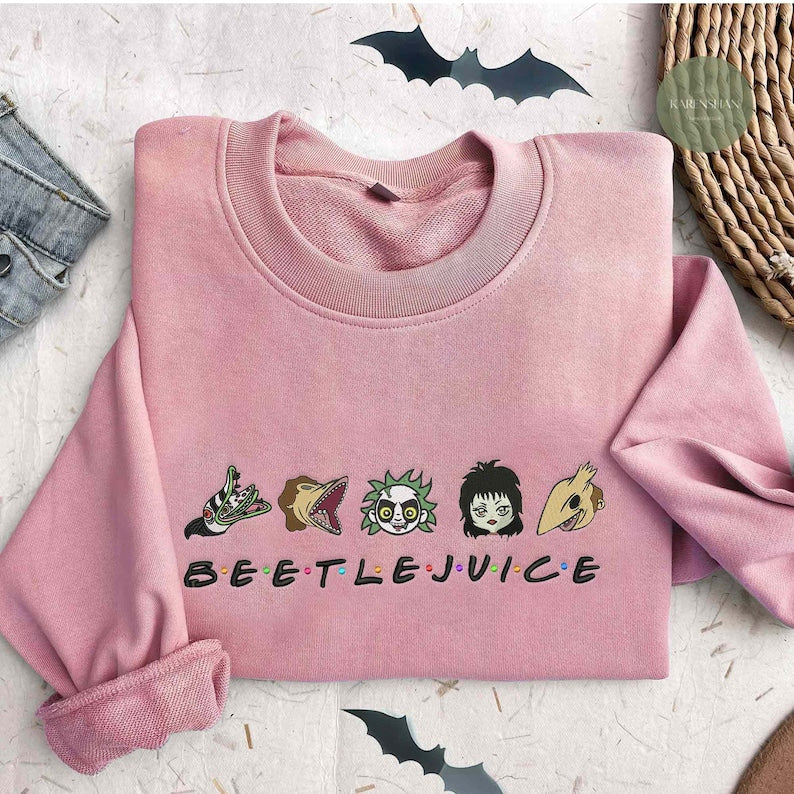 Horror Movies Characters Hoodie, Beetlejuice Friends Embroidery Shirt, Horror Villains Sweatshirt, Retro Halloween Shirt EMHA0609