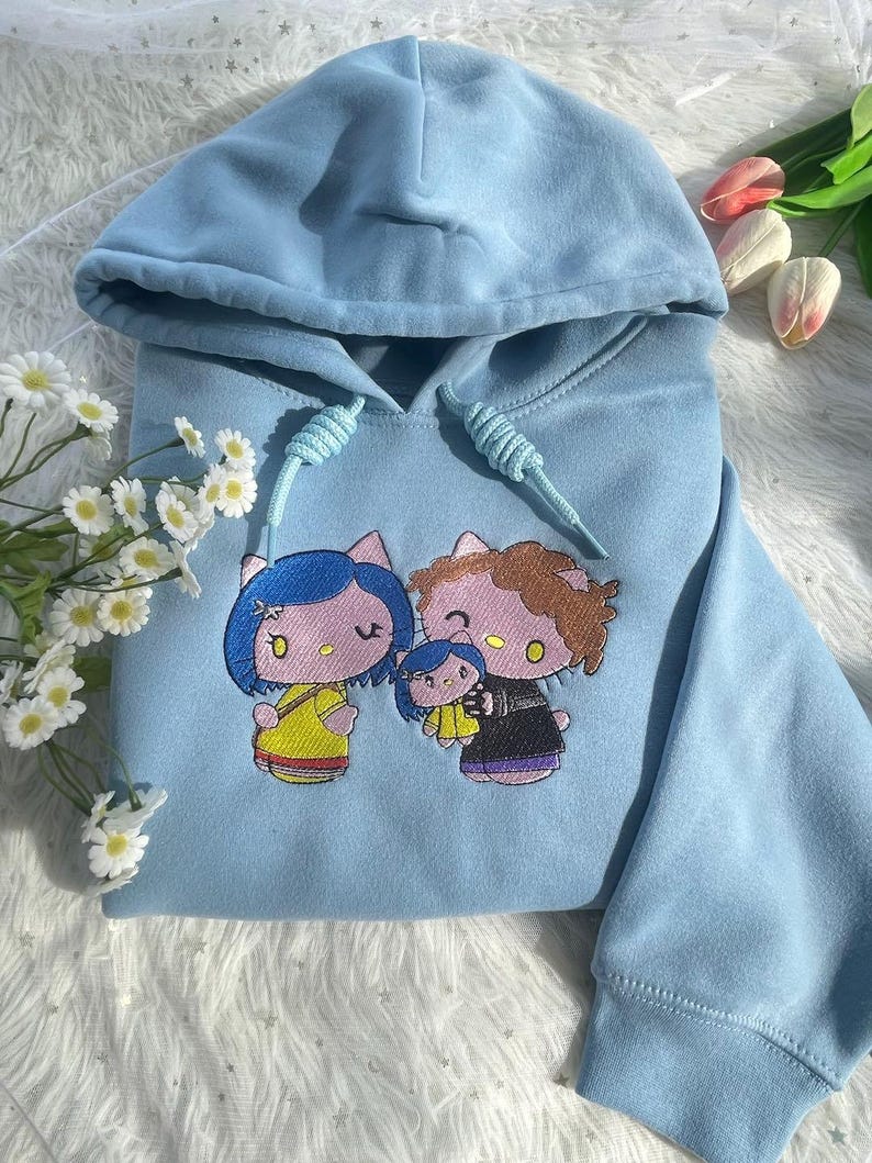 Embroidered C0raline & Wybie Sweatshirt, Autumn Gift Fall Cozy Hoodie, Coraline Button Eyes ,Halloween Gift, Coraline Movie shirt EMHA0509