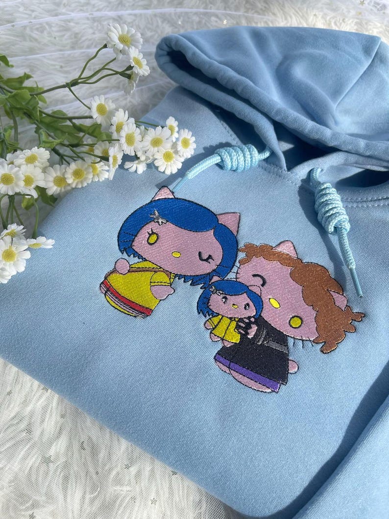 Embroidered C0raline & Wybie Sweatshirt, Autumn Gift Fall Cozy Hoodie, Coraline Button Eyes ,Halloween Gift, Coraline Movie shirt EMHA0509