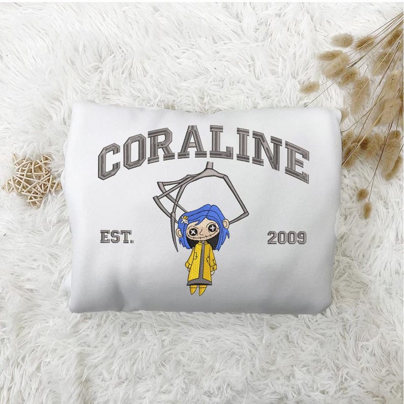 Embroidery Coraline Halloween Sweatshirt, Halloween Coraline Shirt, Spooky Movie Shirt, Horror Shirt, Cartoon Movie EMHA0509
