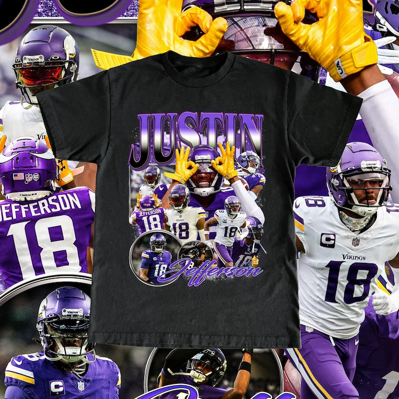 Vintage Justin Jefferson Shirt - Football Tee, Custom Vintage Design, 90s Graphic Tee, Unisex, Retro, NFL Gift, Vikings Team T Shirt