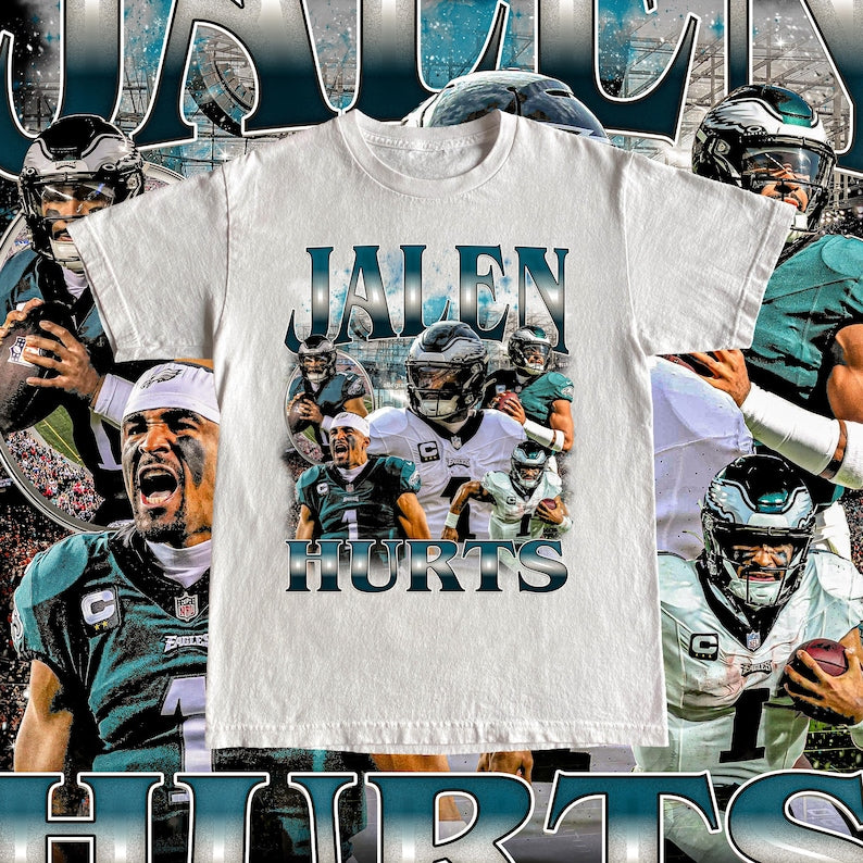 Vintage Jalen Hurts Shirt - Football T Shirt Custom Vintage Design 90s Graphic Tee Unisex Bootleg Retro NFL Gift Philadelphia Eagles Team