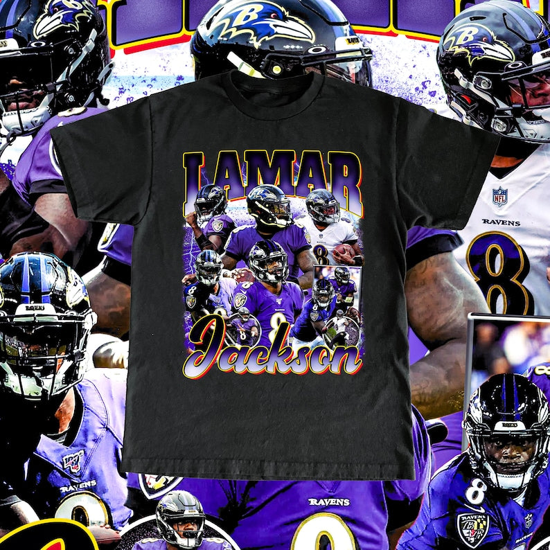 Vintage Lamar Jackson Shirt - Football Shirt Custom Vintage Design 90s Graphic Tee Unisex Bootleg Retro NFL Gift Ravens Team T Shirt