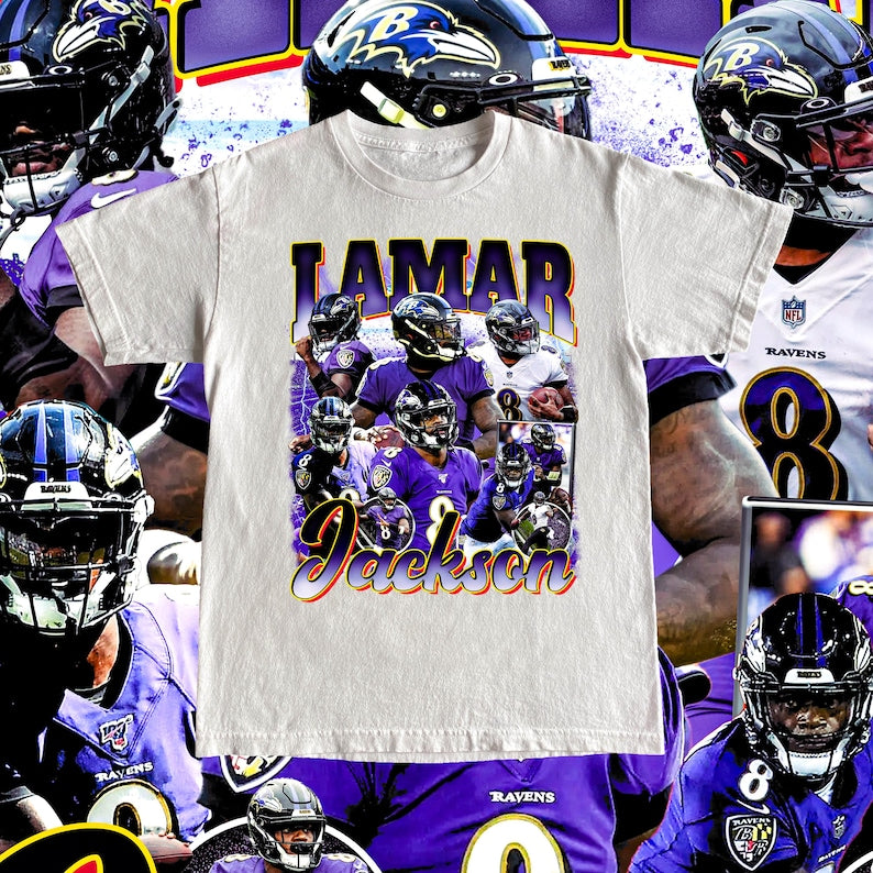 Vintage Lamar Jackson Shirt - Football Shirt Custom Vintage Design 90s Graphic Tee Unisex Bootleg Retro NFL Gift Ravens Team T Shirt