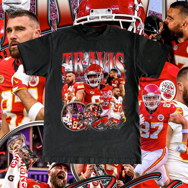 Vintage Travis Kelce Shirt - Football Tee, Custom Vintage Design, 90s Graphic T Shirt, Unisex, Retro, Kansas City Chiefs Team