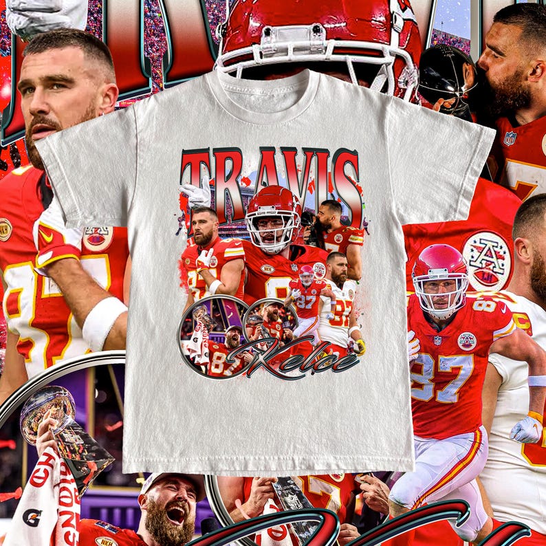 Vintage Travis Kelce Shirt - Football Tee, Custom Vintage Design, 90s Graphic T Shirt, Unisex, Retro, Kansas City Chiefs Team