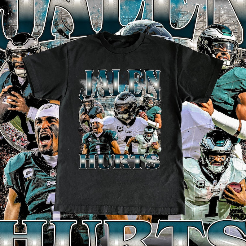 Vintage Jalen Hurts Shirt - Football T Shirt Custom Vintage Design 90s Graphic Tee Unisex Bootleg Retro NFL Gift Philadelphia Eagles Team