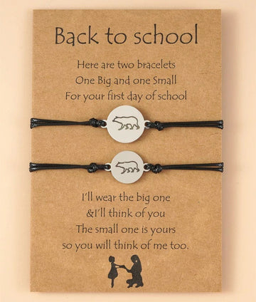 Back to School Gift Mama and Baby Bear Bracelet Matching Heart Wish Bracelets, First Day of School, Mother Daughter Gift Bracelet Bracelet8au