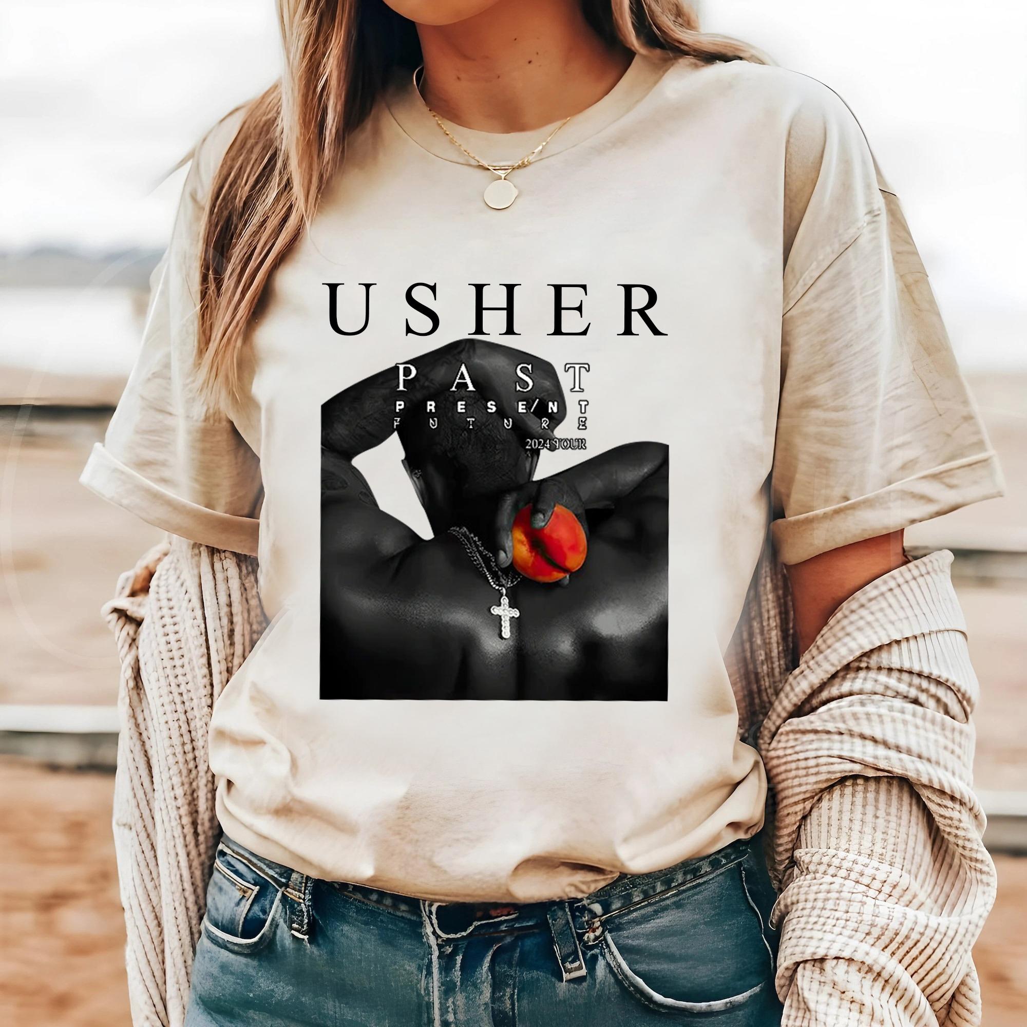 Usher Past Present Future 2024 Tour T-Shirt Merch for Women Men Unisex O-Neck Short Sleeve Tshirt For Fan MS1908 09